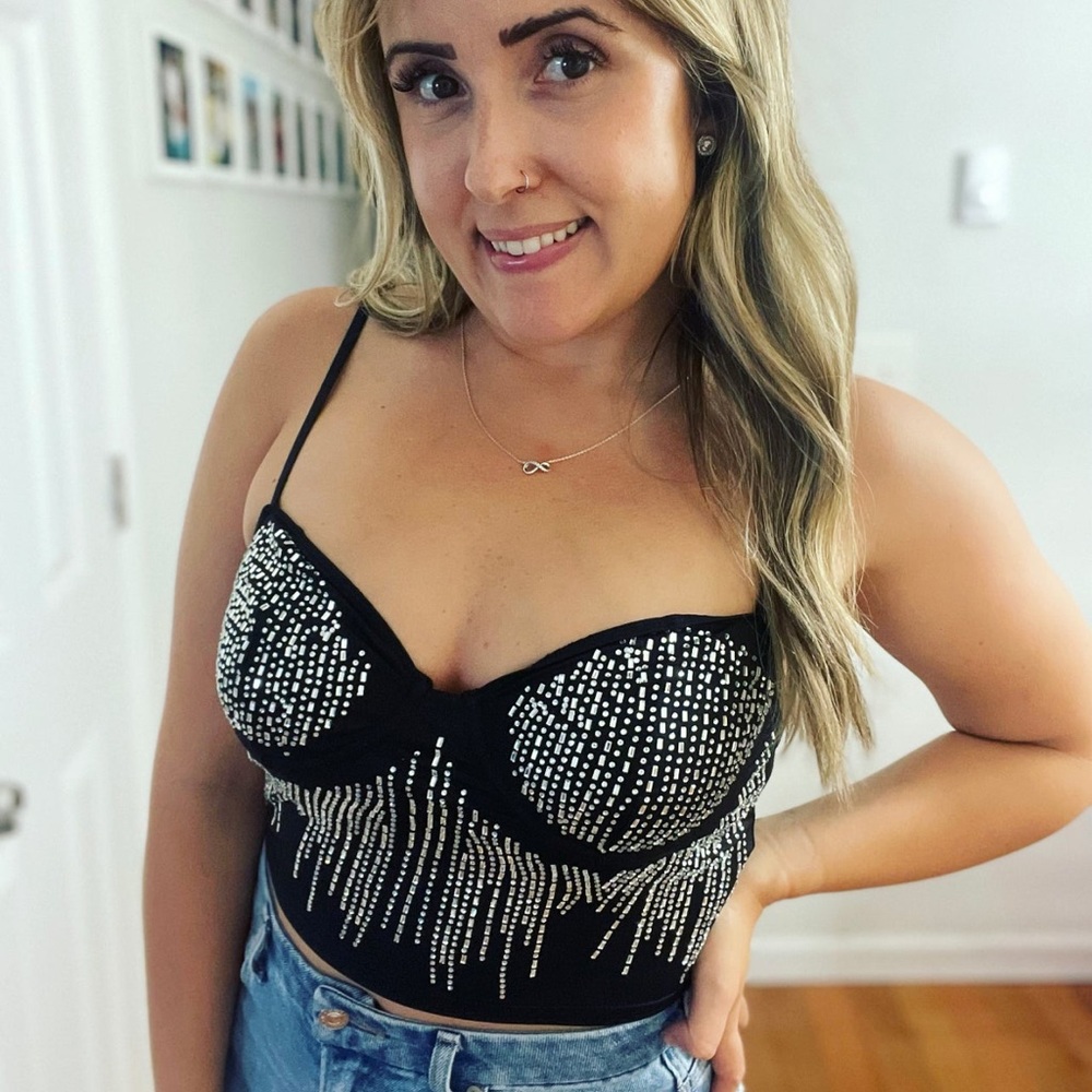 Razzle Dazzle Black Spaghetti Strap Crop Top